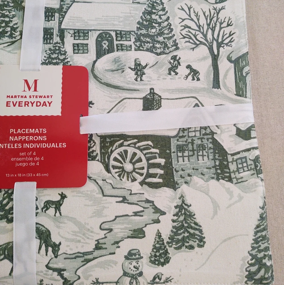 NWt Martha Stewart Toile ☃️ Winter Holiday Placemats SeT~ Green/White